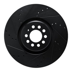 Audi TT Quattro Brake Rotor (1) - Front Left - R1 Concepts - Drilled & Slotted - Black - `04-`06